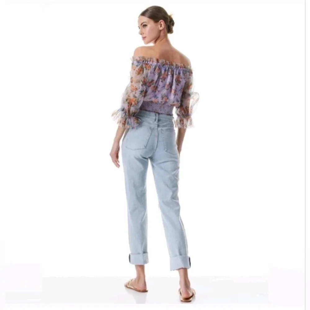 ALICE + OLIVIA Caprina Silk Puff Sleeve Off Shoulder Crop Top Size Small NWOT - Picture 9 of 15